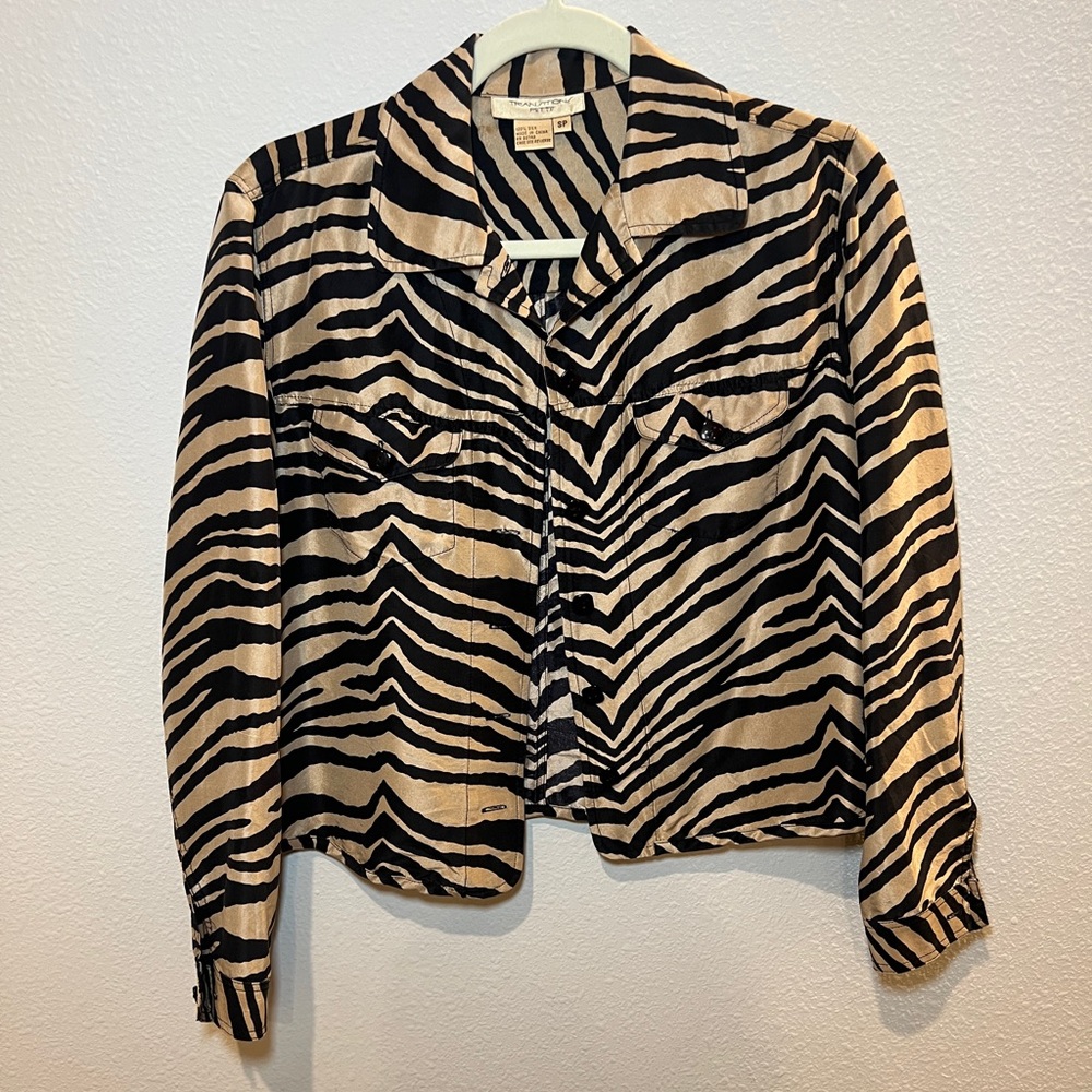 Button Down Zebra Print Top Size Small - image 1